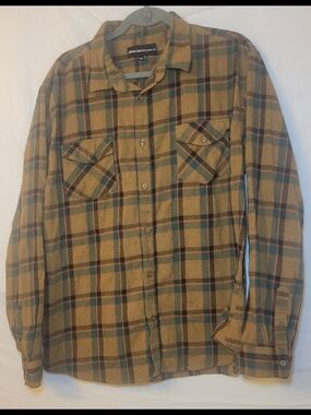 Lokai Tan and Green Plaid Long-Sleeve Button-Down Shirt